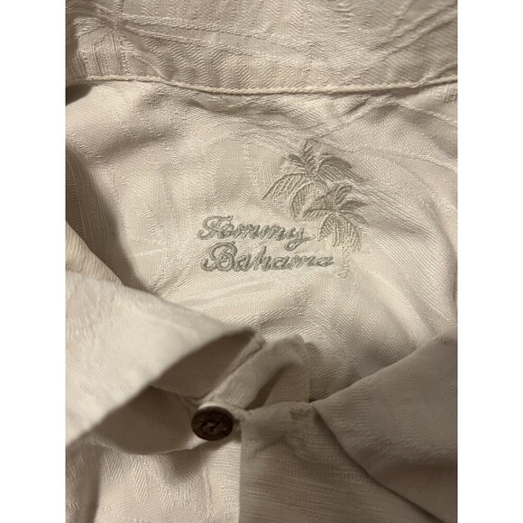 Tommy Bahama 100% Silk Hawaiian Palm Tree Button Down Shirt Men’s XL Cream - Picture 4 of 5
